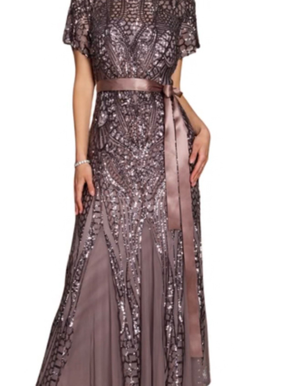 R&M Richards Mocha Embellished Maxi Dress with Satin Sash